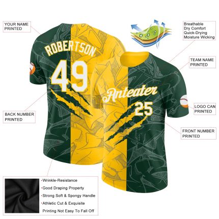 Custom Name and Number 3D Performance T-Shirt - Personalized Green-Yellow Graffiti Pattern Team Apparel Personalized Graffiti