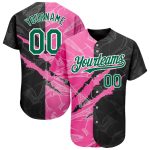 Custom Graffiti Pattern Baseball Jersey with Name and Number, Kelly Green Black-Pink, 3D Scratch Authentic Team Wear Personalized