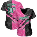 Custom Graffiti Pattern Baseball Jersey with Name and Number, Kelly Green Black-Pink, 3D Scratch Authentic Team Wear Personalized