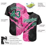 Custom Graffiti Pattern Baseball Jersey with Name and Number, Kelly Green Black-Pink, 3D Scratch Authentic Team Wear Personalized