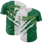 Custom Personalized Graffiti Pattern Baseball Jersey with Name and Number in Kelly Green and Old Gold - 3D Scratch Design