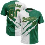 Custom Name and Number Graffiti Pattern Softball Jersey Unisex 3D Two-Button Kelly Green Old Gold Personalized Graffiti Pattern