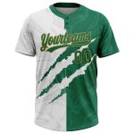 Custom Name and Number Graffiti Pattern Softball Jersey Unisex 3D Two-Button Kelly Green Old Gold Personalized Graffiti Pattern