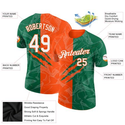 Custom Name and Number 3D Performance T-Shirt with Personalized Graffiti Pattern in Kelly Green and Orange Personalized Graffiti