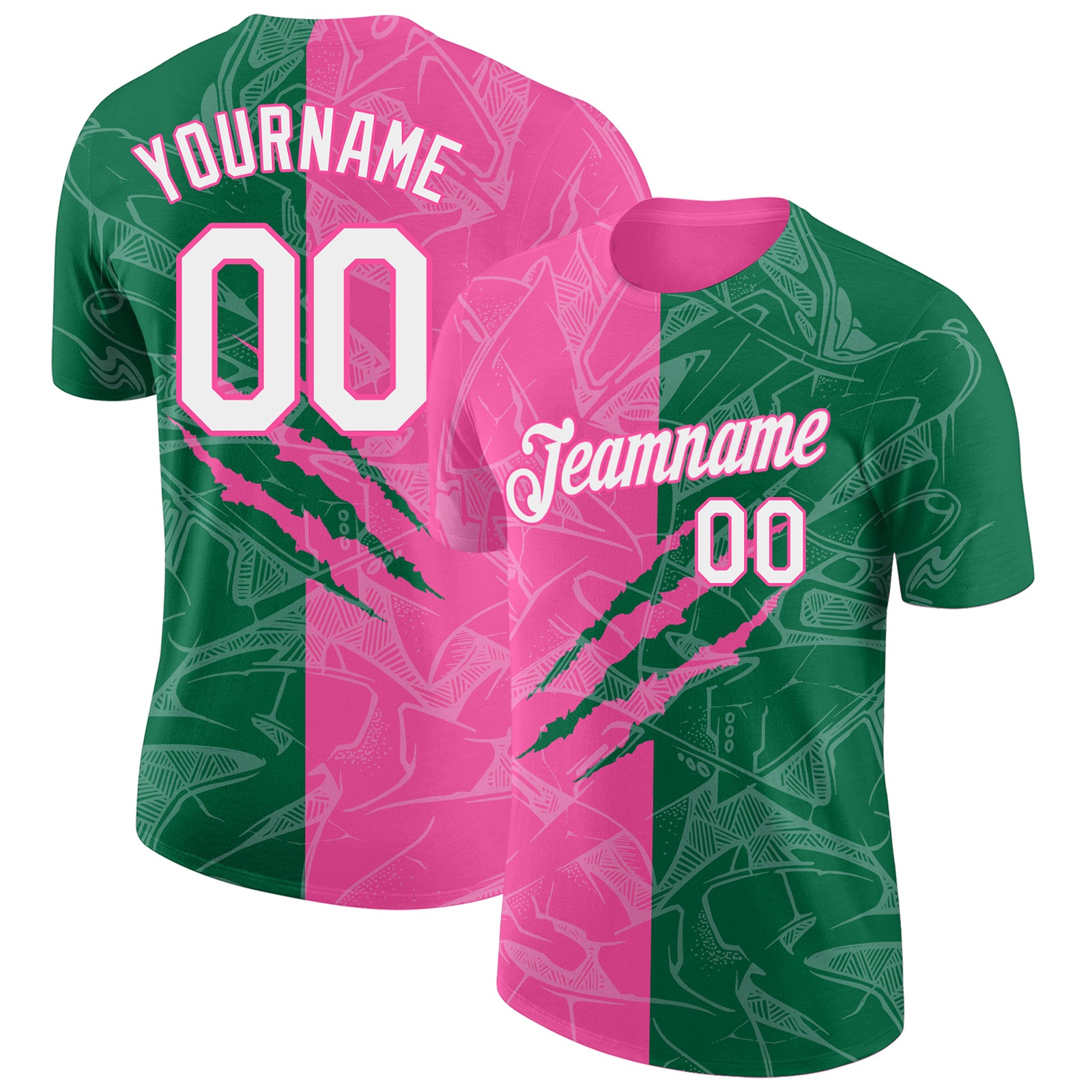 Custom Graffiti Pattern 3D Performance T-Shirt with Name and Number in Kelly Green and Pink - Team Apparel Personalized Graffiti