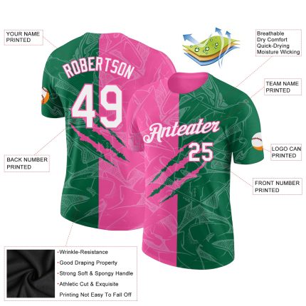 Custom Graffiti Pattern 3D Performance T-Shirt with Name and Number in Kelly Green and Pink - Team Apparel Personalized Graffiti