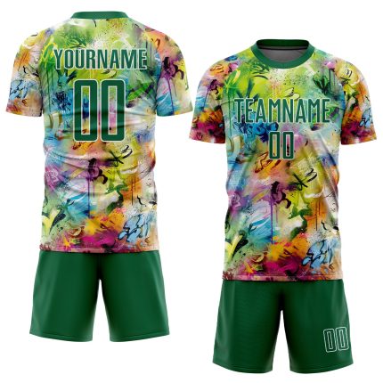 Custom Name & Number Personalized Kelly Green-White Sublimation Soccer Jersey with Graffiti Pattern Uniform Personalized