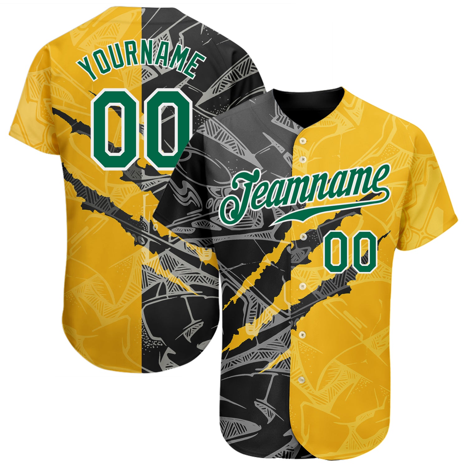 Personalized Graffiti Pattern Baseball Jersey | Custom Name & Number | Kelly Green Yellow-Black 3D Scratch Authentic Team Gear