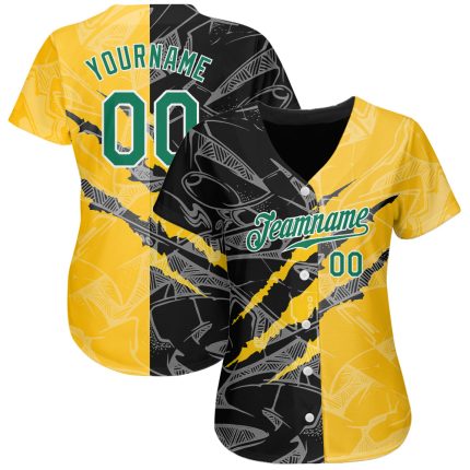Personalized Graffiti Pattern Baseball Jersey | Custom Name & Number | Kelly Green Yellow-Black 3D Scratch Authentic Team Gear