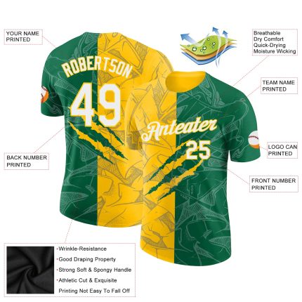 Custom Name Number 3D Performance T-Shirt with Personalized Graffiti Pattern in Kelly Green Yellow Personalized Graffiti
