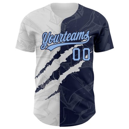Personalized Light Blue Navy Graffiti Baseball Jersey Custom Name Number 3D Scratch Authentic Team Sports Apparel Personalized