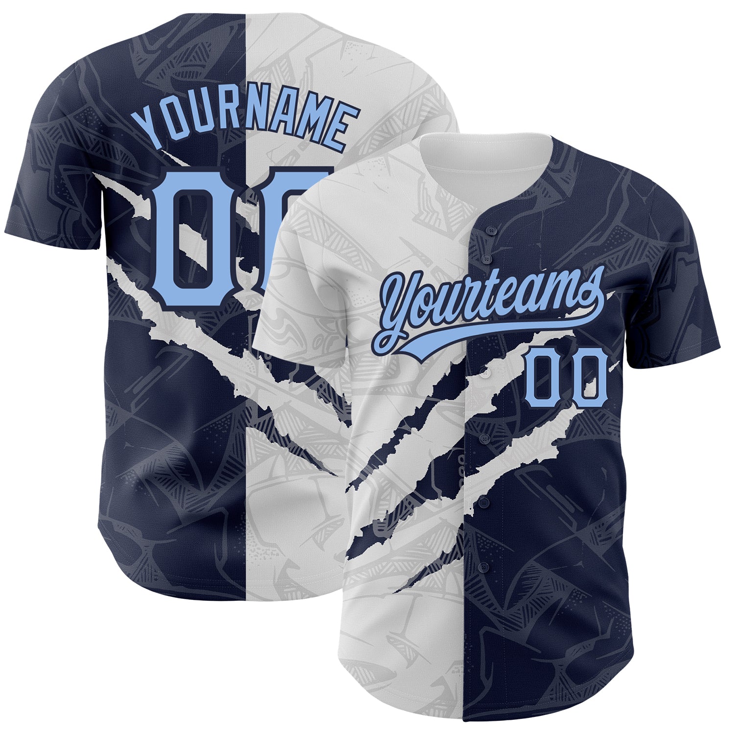 Personalized Light Blue Navy Graffiti Baseball Jersey Custom Name Number 3D Scratch Authentic Team Sports Apparel Personalized