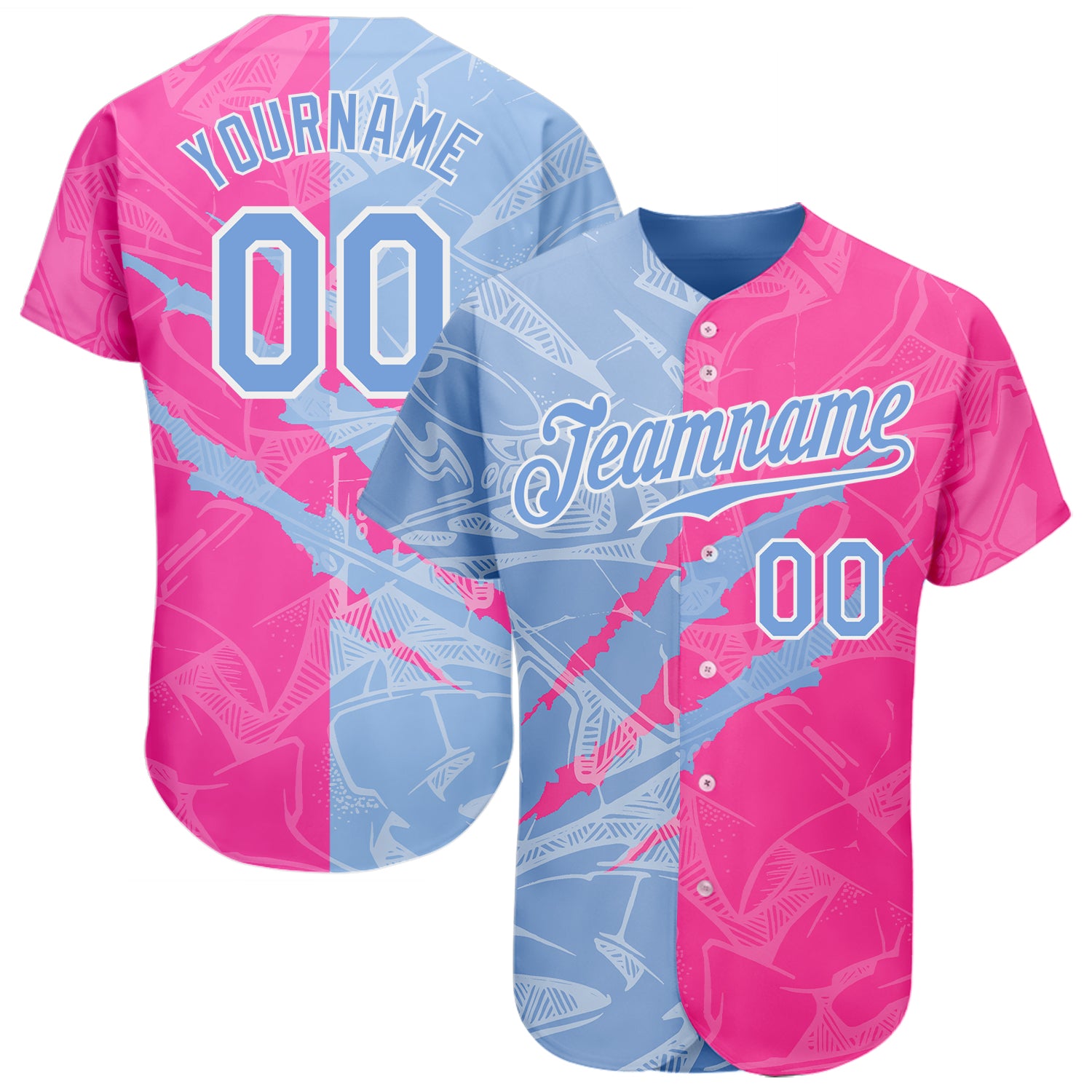 Custom Name Number Baseball Jersey Light Blue Pink 3D Graffiti Pattern Authentic Team Edition Personalized Graffiti Pattern