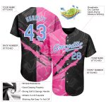 Custom Name and Number Baseball Jersey with Personalized Light Blue Pink Black 3D Graffiti Pattern - Authentic Team Jersey