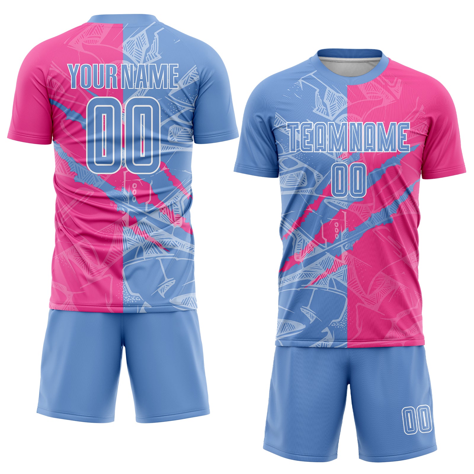 Personalized Graffiti Pattern Light Blue-Pink Scratch Sublimation Soccer Uniform Jersey Team Custom Name and Number Custom Name and Number Soccer Uniform Jersey - Personalized Light Blue-Pink Graffiti Pattern Sublimation Design Personalized - Image 2