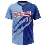 Custom Name Number Graffiti Pattern Softball Jersey Light Blue Royal Red 3D Two-Button Unisex Personalized Graffiti Pattern