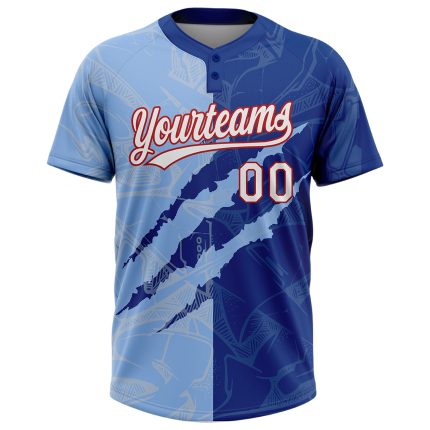 Custom Name Number Graffiti Pattern Softball Jersey Light Blue Royal Red 3D Two-Button Unisex Personalized Graffiti Pattern