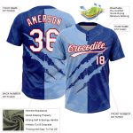 Custom Name Number Graffiti Pattern Softball Jersey Light Blue Royal Red 3D Two-Button Unisex Personalized Graffiti Pattern