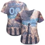 Custom Name Number 3D Freedom Baseball Jersey Light Blue White Authentic Graffiti Pattern Personalized Graffiti Pattern Light