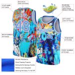 Custom Name and Number Basketball Jersey, Light Blue-White Graffiti Pattern 3D Grunge Art Design, Personalized Style Personalized