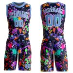 Custom Name Number Round Neck Basketball Jersey Light Blue White Graffiti Pattern Sublimation Suit Personalized Graffiti