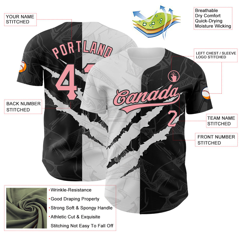 Personalized Graffiti Pattern Medium Pink-Black 3D Scratch Authentic Baseball Jersey Personalized Pink Black Graffiti 3D Scratch Baseball Jersey Medium Size Personalized Graffiti Pattern Medium Pink-Black 3D - Image 3