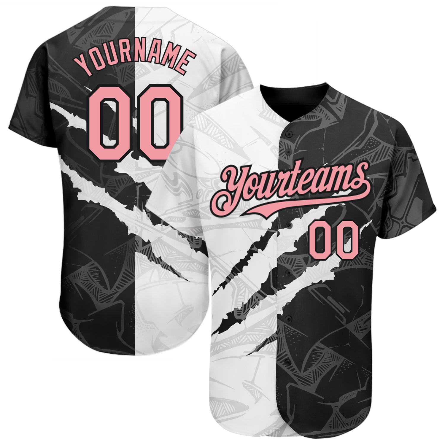 Custom Name Number Baseball Jersey - Personalized Pink Black 3D Graffiti Pattern Medium Authentic Team Design Personalized