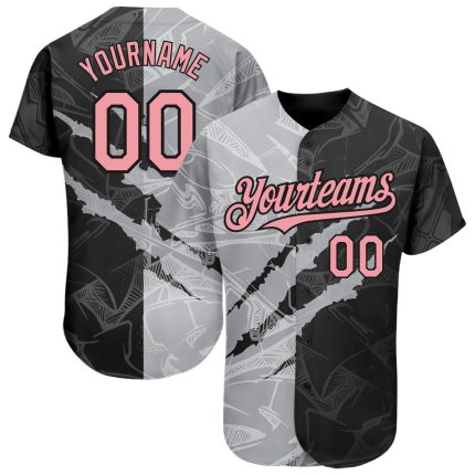 Custom Name and Number 3D Scratch Baseball Jersey - Personalized Graffiti Pattern in Pink, Black, and Gray Personalized Graffiti