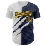 Personalized Navy Gold Graffiti Pattern 3D Scratch Baseball Jersey Custom Name & Number Authentic Team Gear Personalized