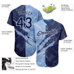 Custom 3D Scratch Baseball Jersey with Personalized Graffiti Pattern in Navy and Light Blue, Custom Name and Number Personalized