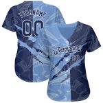 Custom 3D Scratch Baseball Jersey with Personalized Graffiti Pattern in Navy and Light Blue, Custom Name and Number Personalized