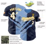 Personalized Navy Blue Gold Graffiti 3D Scratch Baseball Jersey with Custom Name and Number Personalized Graffiti Pattern