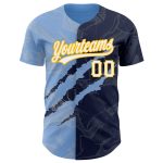 Personalized Navy Blue Gold Graffiti 3D Scratch Baseball Jersey with Custom Name and Number Personalized Graffiti Pattern