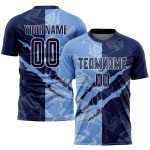 Custom Name and Number Personalized Soccer Jersey with Navy-Light Blue Graffiti Pattern - Sublimation Team Uniform Personalized