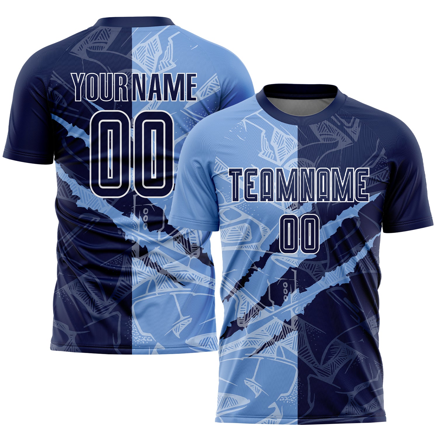Custom Name and Number Personalized Soccer Jersey with Navy-Light Blue Graffiti Pattern - Sublimation Team Uniform Personalized