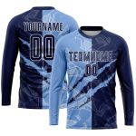 Custom Name and Number Personalized Soccer Jersey with Navy-Light Blue Graffiti Pattern - Sublimation Team Uniform Personalized