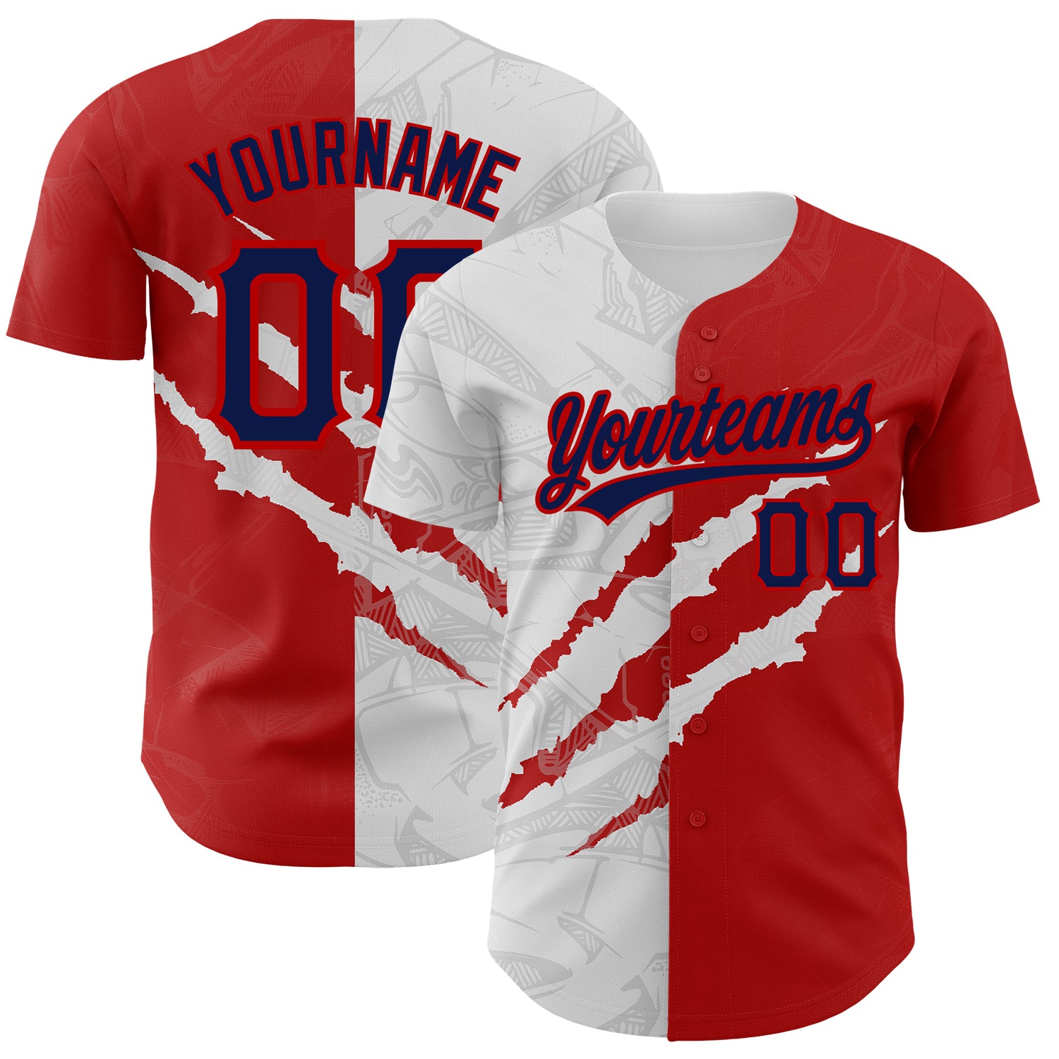 Custom Name and Number Authentic Baseball Jersey - Personalized Navy Red Graffiti Pattern 3D Scratch Design Personalized