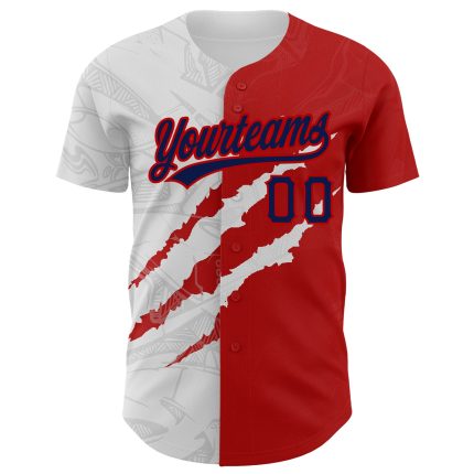 Custom Name and Number Authentic Baseball Jersey - Personalized Navy Red Graffiti Pattern 3D Scratch Design Personalized