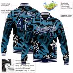Custom Name and Number Graffiti Pattern 3D Bomber Varsity Jacket Navy-White Urban Street Art Full-Snap Team Apparel Personalized