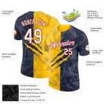 Custom 3D Performance T-Shirt with Personalized Graffiti Pattern in Navy Yellow-Red - Team Name & Number Personalized Graffiti