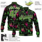 Neon Green Black Graffiti Pattern Custom 3D Bomber Varsity Letterman Jacket with Personalized Name and Number Personalized