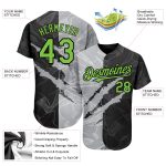 Custom Neon Green and Black Graffiti Pattern Authentic Baseball Jersey with 3D Scratch Design, Personalized Name and Number