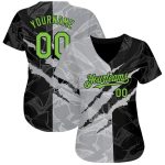 Custom Neon Green and Black Graffiti Pattern Authentic Baseball Jersey with 3D Scratch Design, Personalized Name and Number