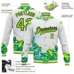 Neon Green-Black Personalized Graffiti Pattern 3D Bomber Varsity Letterman Jacket - Trendy Urban Street Art Fashion Personalized