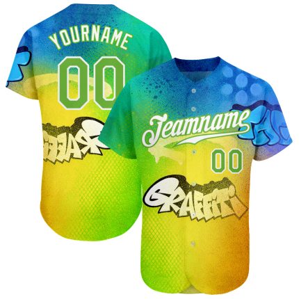 Personalized 3D Neon Green White Graffiti Baseball Jersey Custom Name & Number Personalized Graffiti Pattern Neon Green-White