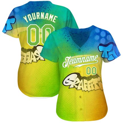 Personalized 3D Neon Green White Graffiti Baseball Jersey Custom Name & Number Personalized Graffiti Pattern Neon Green-White