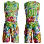 Custom Neon Green-White Graffiti Pattern Basketball Jersey with Name and Number, Round Neck Sublimation Suit Personalized