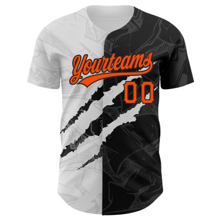 Custom Name and Number 3D Scratch Authentic Baseball Jersey, Personalized Orange-Black Graffiti Pattern Design Personalized
