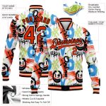 Custom Name Number Varsity Jacket 3D Bomber Abstract Graffiti Pattern Orange Black Grunge Art Full-Snap Letterman Jacket