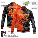 Custom Name Number 3D Bomber Jacket Personalized Graffiti Pattern Orange Black Cream Varsity Letterman Full-Snap Team Wear